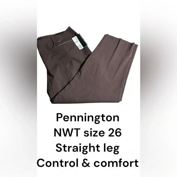 Pennington pants ,women size 26. NWT, brown,savvy fit,straight leg,pull on - Picture 1 of 16